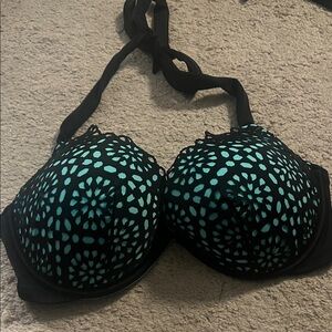 Shade & Shore Black and Turquoise Swim Bra